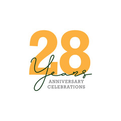 28 years anniversary. Anniversary template design concept with golden number , design for event, invitation card, greeting card, banner, poster, flyer, book cover and print. Vector Eps10