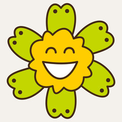 Smiling flower, abstract personage, mascot design, funny face, cute icon