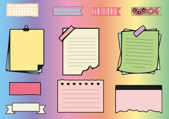 Colorful sheets of note paper. Reminder paper. Vector illustration.