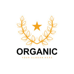 Fototapeta na wymiar Wheat Rice Logo, Agricultural Organic Plants Vector, Luxury Design Golden Bakery Ingredients