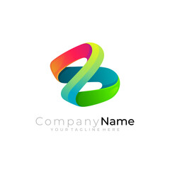 B icons, Letter B logo with ribbon design vector, 3d colorful