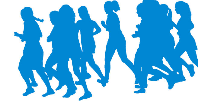 Isolated Silhouettes Of Female Cross Country Runners