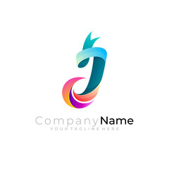 J logo, Letter J logo with swoosh design vector, colorful