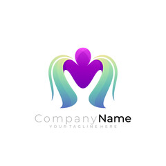 Symbol people care logo with letter M design, colorful style