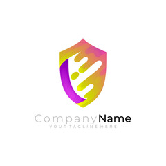 Shield logo and swoosh design combination, 3d colorful logos