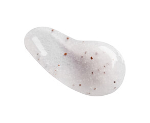 Sample of face scrub on pink background, top view