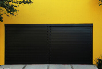 Closed gates of modern garage. Exterior design