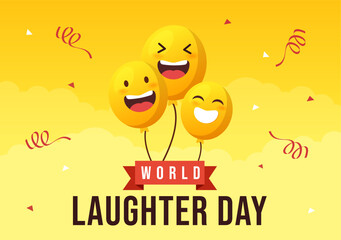 World Laughter Day Illustration with Smile Facial Expression Cute for Web Banner or Landing Page in Flat Cartoon Hand Drawn Templates