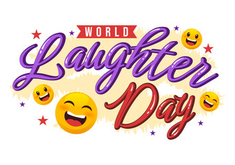 World Laughter Day Illustration with Smile Facial Expression Cute for Web Banner or Landing Page in Flat Cartoon Hand Drawn Templates