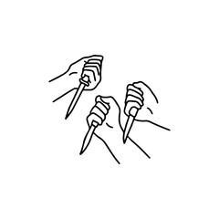 vector illustration of three hands holding a knife