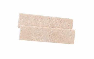 Sticks of tasty chewing gum isolated on white, top view