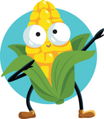 Cool Dabbing Corn Mascot Vector Cartoon Design. Happy cheerful grain character feeling festive dancing and celebrating
