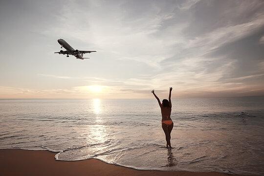 person beach plane vacation summer travel