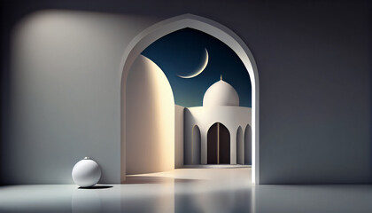 ramadan kareem background with mosque and lanterns. 3d illustration