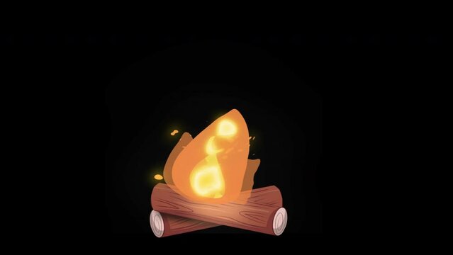 Burning bonfire with wood campfire loop Animation video transparent background with alpha channel
