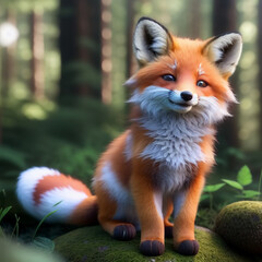 Obraz premium Cute and adorable baby fox in forest. Generative AI
