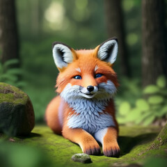 Obraz premium Cute and adorable baby fox in forest. Generative AI