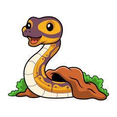 Cute banana ball python snake cartoon out from hole