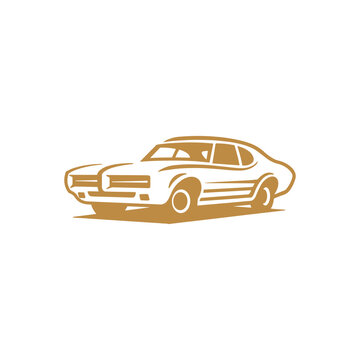 recommend clip art: Classic muscle car line art. Vintage retro vehicle vector illustration