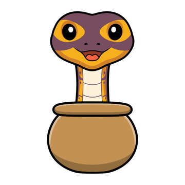 Cute banana ball python snake cartoon inside the sack