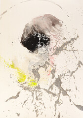 unique handmade abstract artwork with yellow, black and gray colors, on white background. denotes a sense of activity and movement, as if it were a meduza moving in relaxation, peace and harmony. © Randall