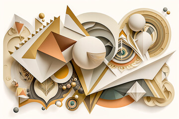 An abstract image with geometric shapes in brown and beige tones on white background, AI generated illustration