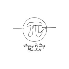 single line art of happy pi day good for pi day celebrate. line art. illustration.