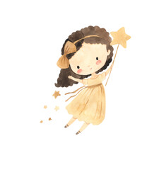Watercolor fairy girl illustration for kids