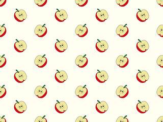 Apple cartoon character seamless pattern on yellow background