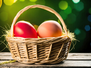 Colorful Easter Eggs in a Beautifully Woven Basket