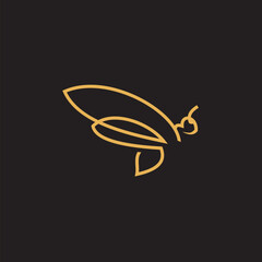 Bee logo shaped with lines forming a flying bee into the design, creating a bee logo in gold color.