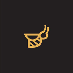 Bee logo shaped with lines forming a flying bee into the design, creating a bee logo in gold color.