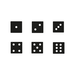 Black dice sides. Game icon set. Vector illustration.