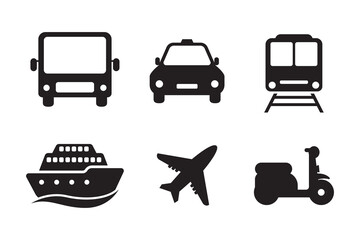 Set of public transportation icons in black style isolated on white background