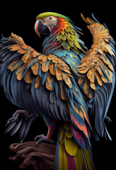 Fototapeta premium Colorful macaw parrot on night sky background.