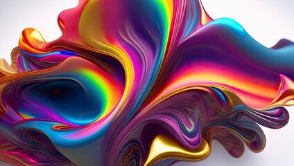 abstract background with waves of metallic rainbow  - generative AI
