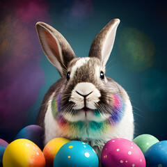 Easter colorful bunny with eggs