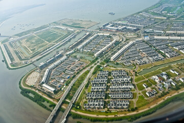 aerial view of reclamation island in jakarta bay