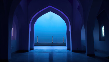 Islamic Mosque Interior Beautiful blue Lgiht perfect background for islamic posts