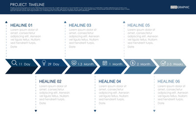 project timeline Infographic template for business.  6 Step modern Timeline diagram calendar with presentation vector infographic.