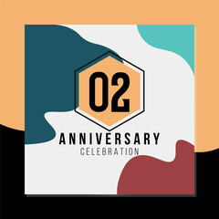 02nd year anniversary celebration vector colorful abstract design on black and yellow background template illustration 