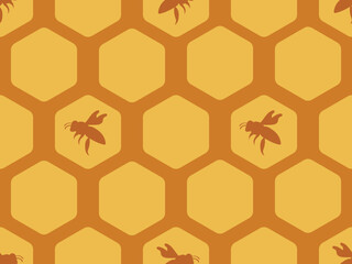 Yellow Honeycombs and Silhouette Bees Textiles and Surface Design Seamless Repeat Pattern Design Eps Vector