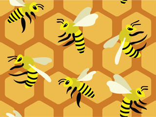 Yellow Honeycombs and Bees Textiles and Surface Design Seamless Repeat Pattern Design Eps Vector
