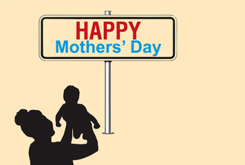 Happy Mother`s Day elegant sign board and greeting card. Mother and child background for Mother's Day. Best mom ever greeting card with blank space to add text.