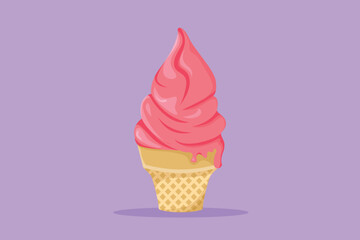 Character flat drawing stylized sweet ice cream cone logo label. Emblem dessert restaurant concept for cafe shop or food delivery service. Sweet frozen dessert icon. Cartoon design vector illustration