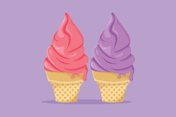 Cartoon flat style drawing fresh delicious American ice cream cone store restaurant logo emblem. Icecream cafe shop logotype template concept. Sweet frozen dessert. Graphic design vector illustration