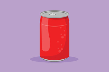 Graphic flat design drawing stylized soft drink on aluminium can label. Emblem drink store concept for cafe shop or food delivery service. Refreshing drink in summer. Cartoon style vector illustration