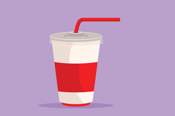 Character flat drawing fresh soft drink on plastic glass logotype. Cafe menu and restaurant badge art concept. Street food icon symbol. Refreshing drink in summer. Cartoon design vector illustration