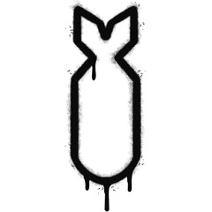 Spray Painted Graffiti Bomb icon Sprayed isolated with a white background. graffiti Bomb icon with over spray in black over white. © Doa Bunda