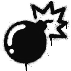 Spray Painted Graffiti Bomb icon Sprayed isolated with a white background. graffiti Bomb icon with over spray in black over white. © Doa Bunda